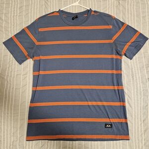 Oakley Blue and Orange Striped Tee Men's Size Medium